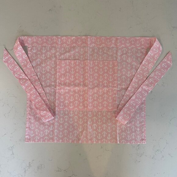 Hearth and Home Hand Crafted One Pocket Anchor Print Fabric Apron Pink Wht OS - Picture 6 of 7